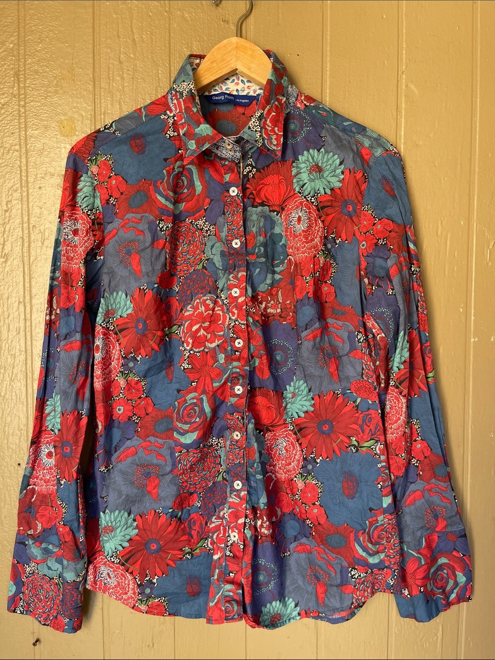 Georg Roth Floral Button-Up Shirt - Blue & Red Size L